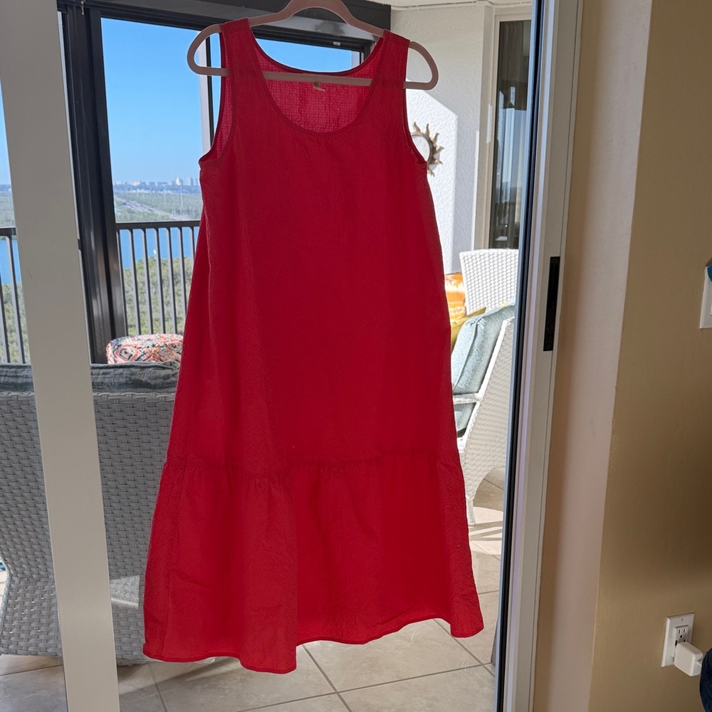 Eileen Fisher Vibrant Red Orange Midi Dress